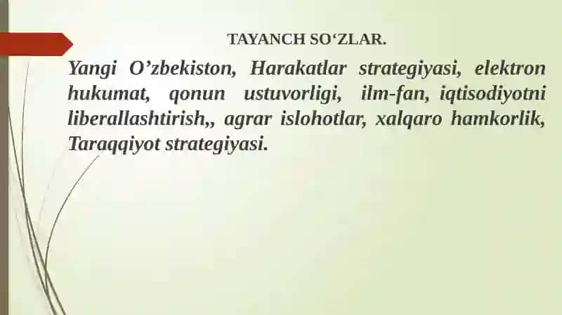 Yangi O‘zbekistonda Amalga Oshirilayotgan Ishlohtlar Tayanch So‘zlar 2