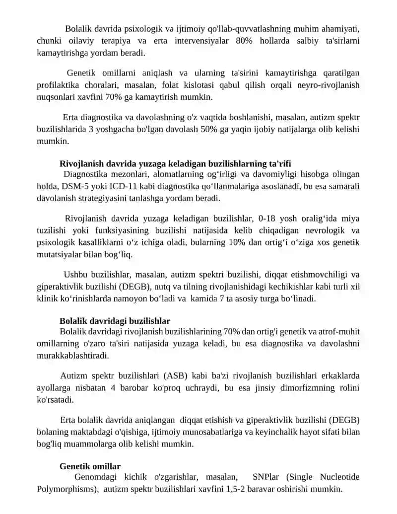 Rivojlanishda yuzaga keladigan buzilishlar xarakteristikasi 2