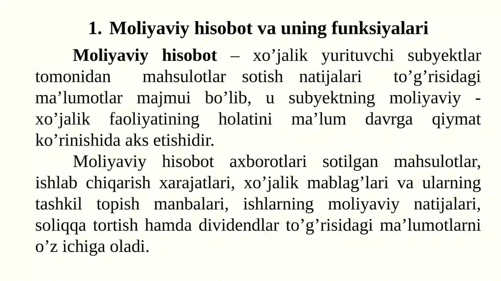 Moliyaviy hisobotning funksiyalari 2