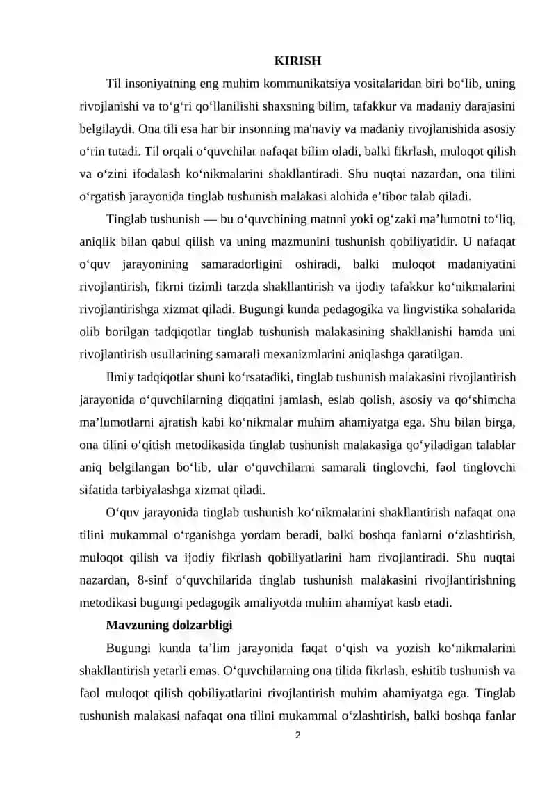 8-sinf O'quvchilarning Ona Tili Darslarida Tinglab Tushunish Malakasini Rivojlantirishning Metodikasi 2
