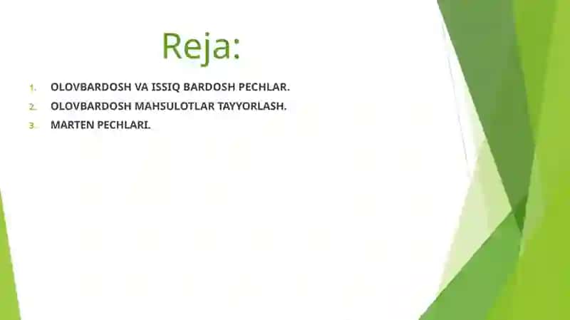 Olovbardosh va issiq bardosh materiallar (Marten pechi) 2