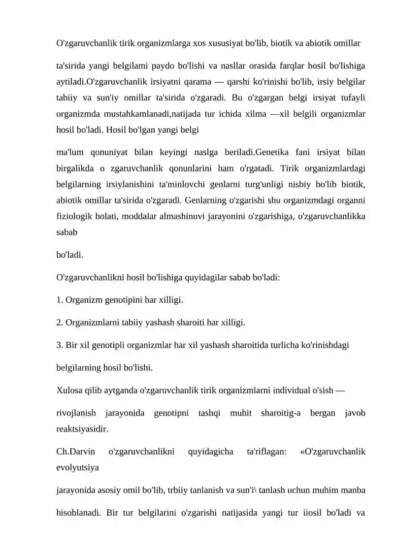 GENETIK MATERIALLARNING O'ZGARUVCHANLIGI O'ZGARUVCHANLIK VA UNING XILLARI 2