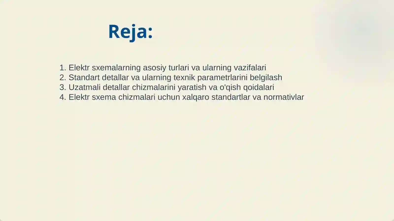 ELEKTR SXEMALAR, STANDART VA UZATMALI DETALLAR CHIZMALAR 2