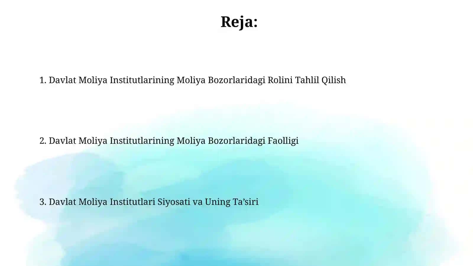 Davlat moliya institutlarining moliya bozorlaridagi faoliyati va ro'li 2