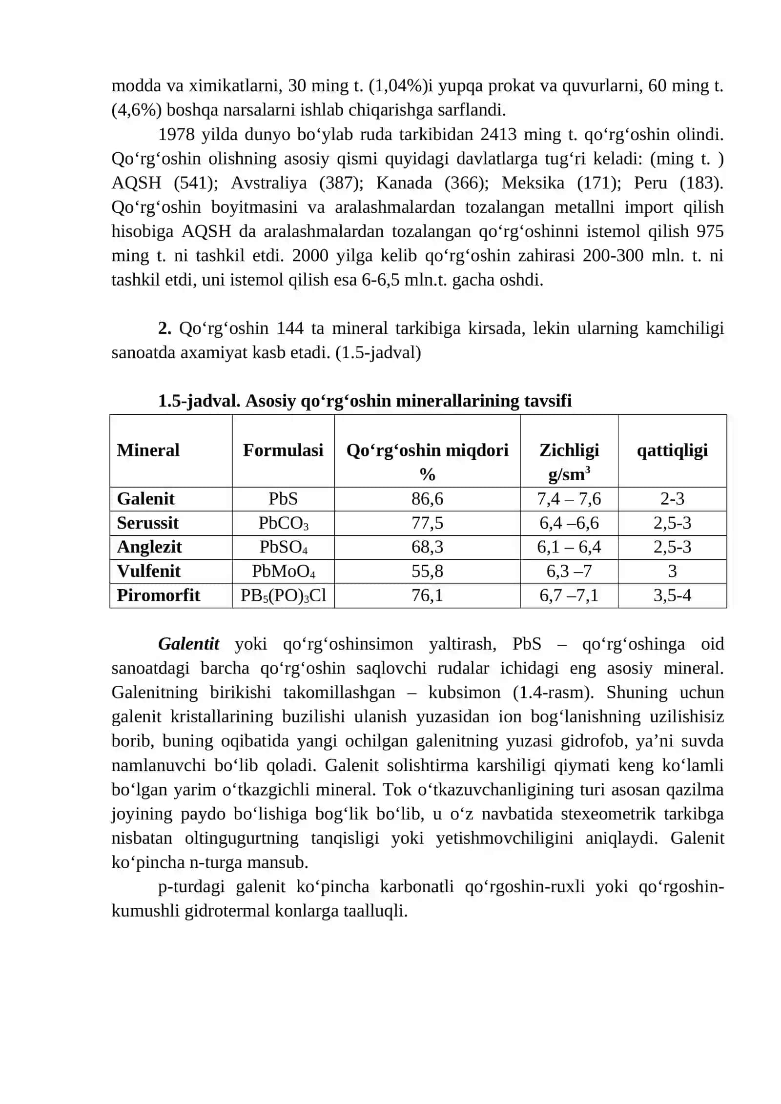 Ma’ruza: Qo‘rg‘oshin rudalarni boyitish texnologiyasi 2