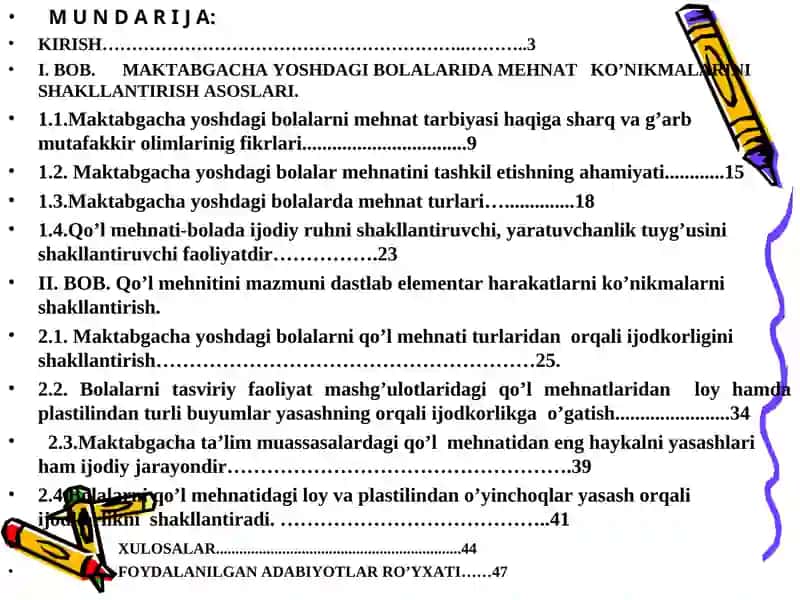 Maktabgacha yoshdagi bolalarni qo’l mehnatiga o’rgatish orqali ijodkorligini shakllantirish. 2