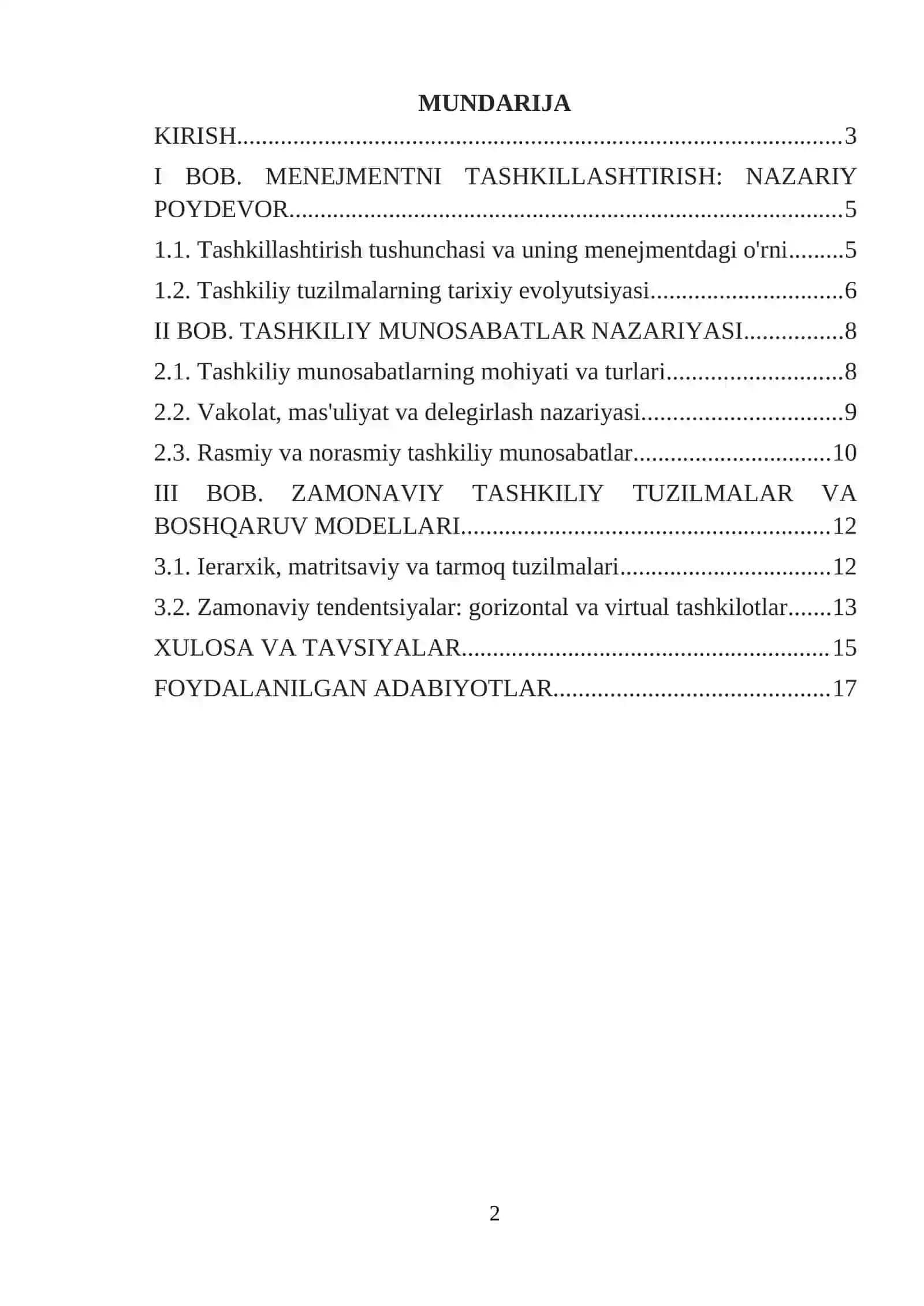 Menejmentni tashkillashtirish va tashkiliy munosabatlar nazariyasi 2