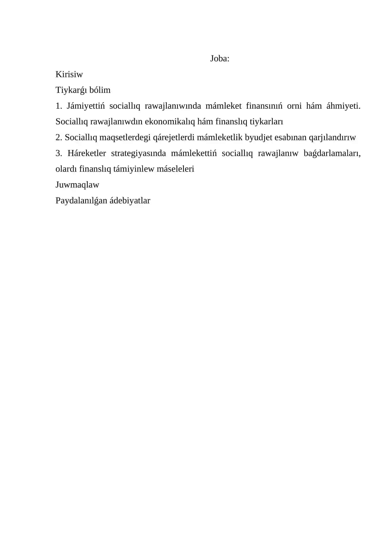 Mámleketlik finans páninen ÓZ BETINSHE JUMISI 2