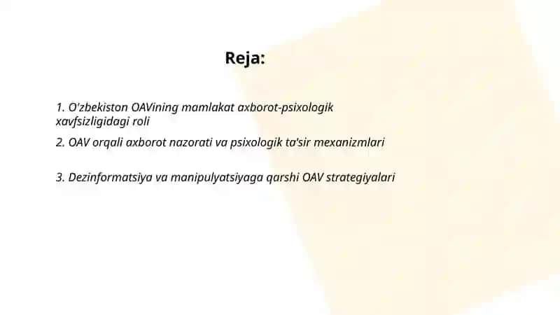 O'zbekiston ommaviy axborot vositalari mamlakat axborot-psixologik xavfsizligining omili 2