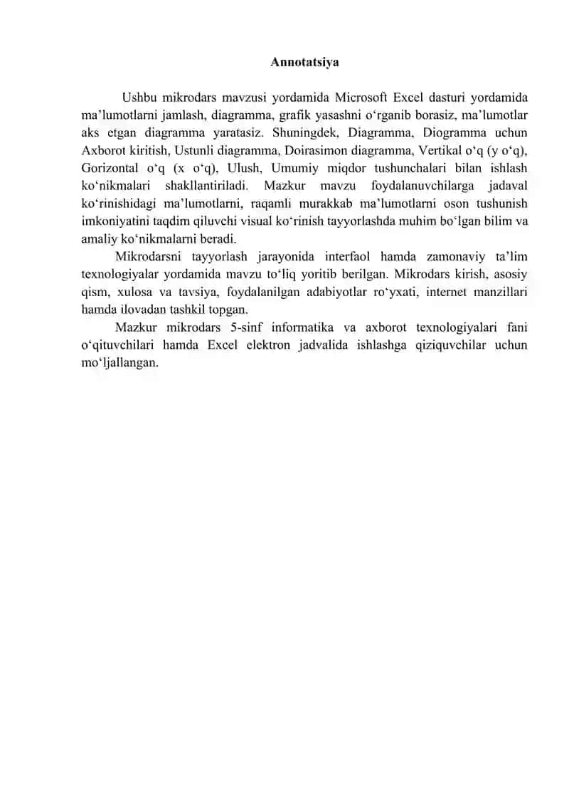 Diagramma turini tanlash. Diagrammaga x-oʻqi, y-oʻqi hamda diagramma nomini joylash 2