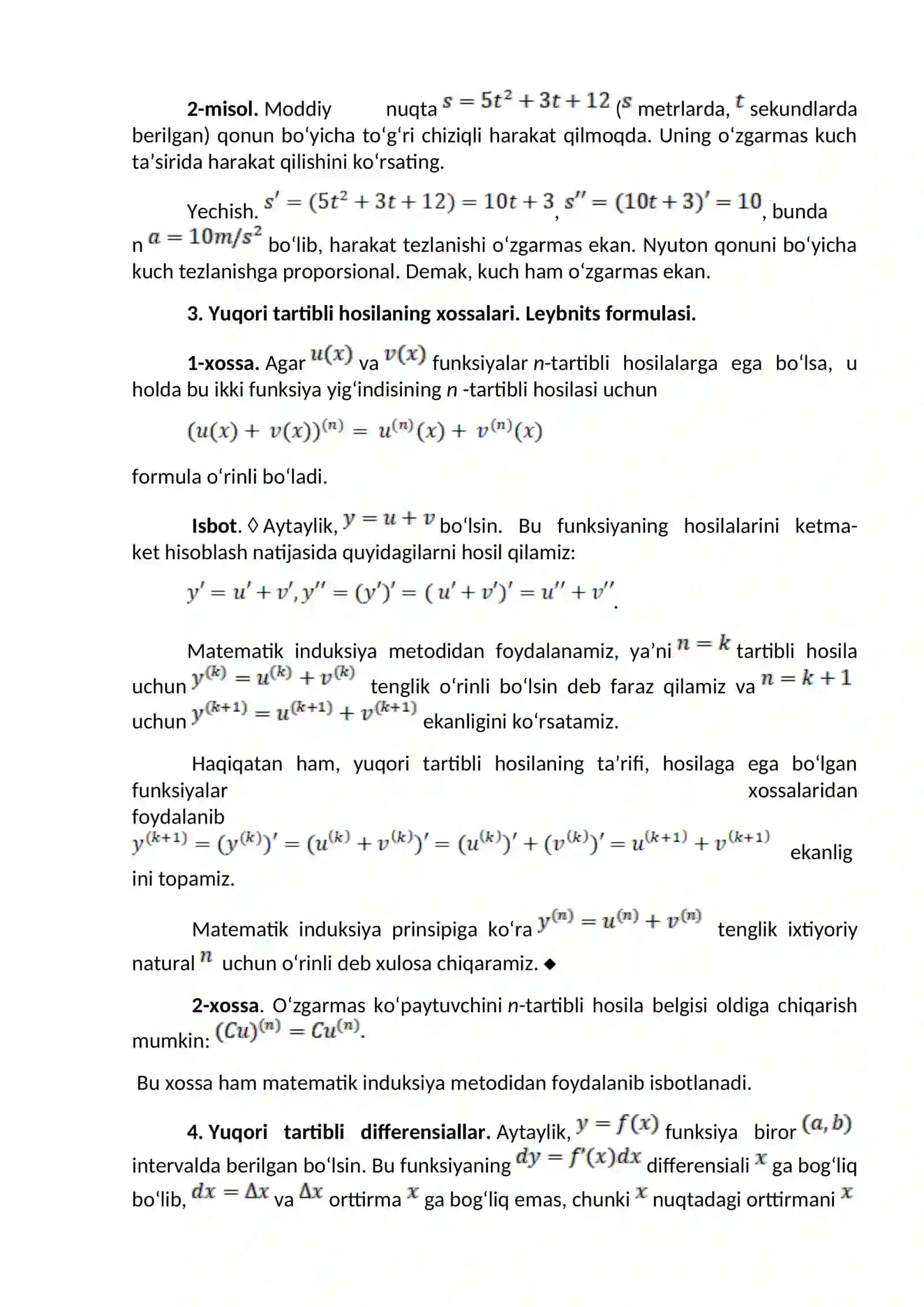 Yuqori tartibli hosilalar va differensiallar 2