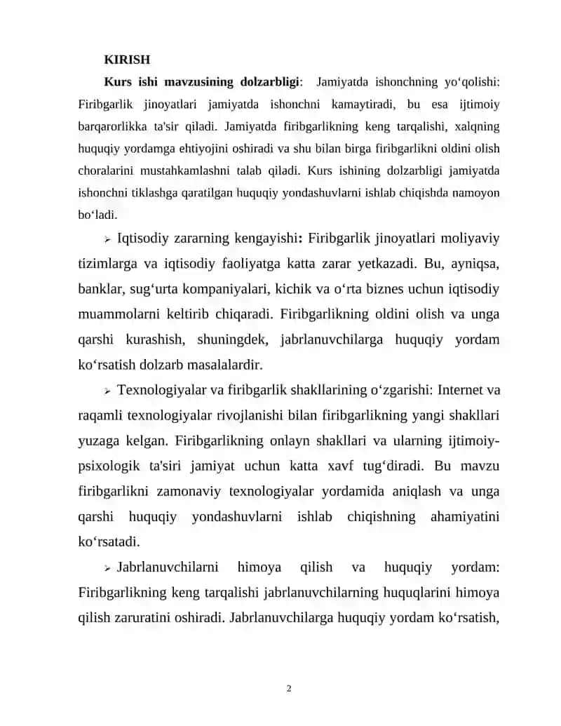 FIRIBGARLIKNING JINOYIY HUQUQIY XUSUSIYATLARI VA OBYEKTIV TOMONNING MAJBURIY BELGILARI 2