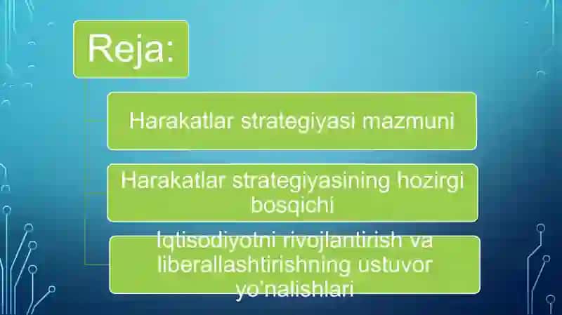 Oʻzbekistonni yanada rivojlantirish bòyicha «Harakatlar strategiyasi» ning asosiy yoʻnalishlari 2