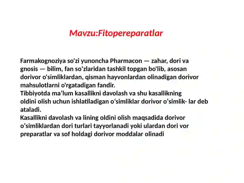 Farmakologiya fanidan taqdimot 2