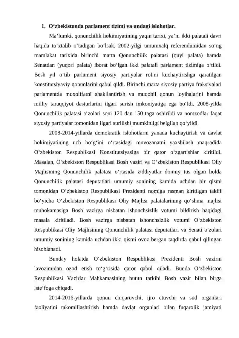 O‘zbekistonda parlament tizimi va undagi islohotlar 2