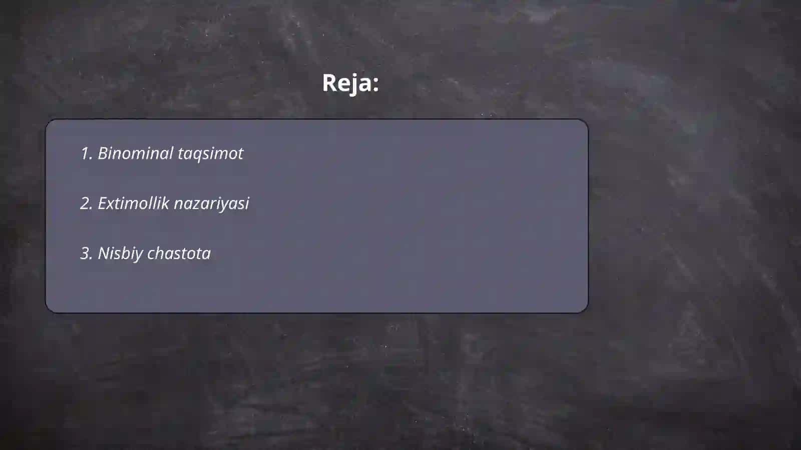 Binominal taqsimotda extimolning nisbiy chastota orqali bogʻlanishi 2
