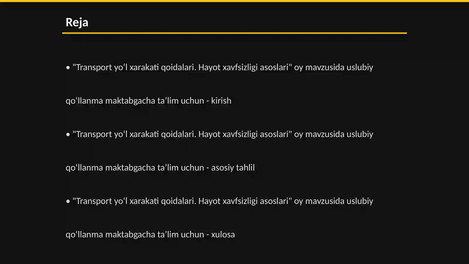 Transport yoʻl xarakati qoidalari. Hayot xavfsizligi asoslari 2