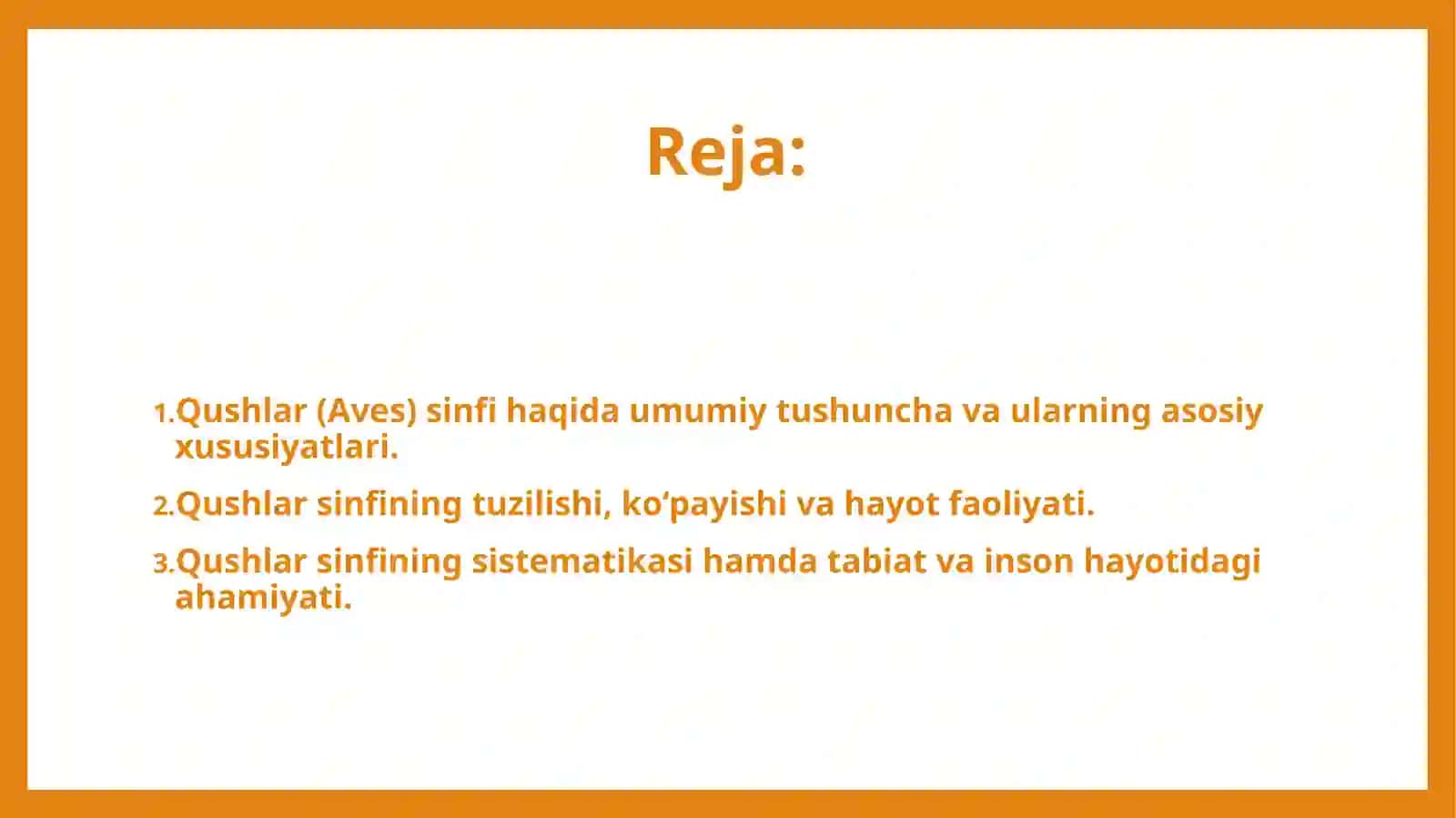 Qushlar (Aves) sinfi. Qushlar sinfining sistematikasi 2