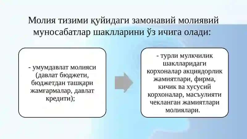 Молия тизимини ташкил этиш 2