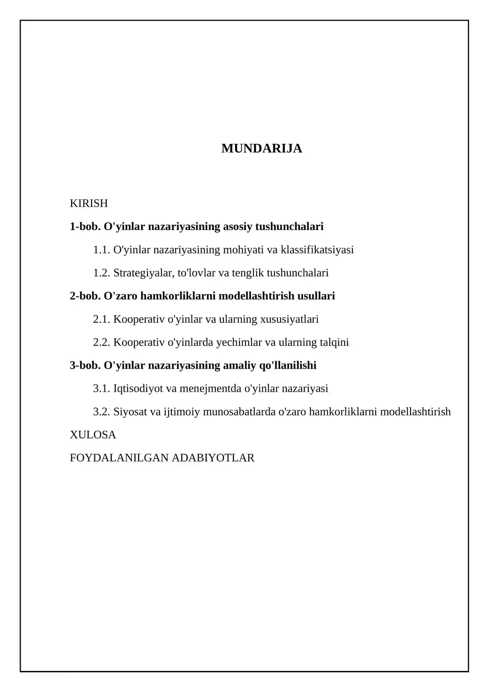 O‘yinlar nazariyasi va o‘zaro hamkorliklarni modellashtirish 2