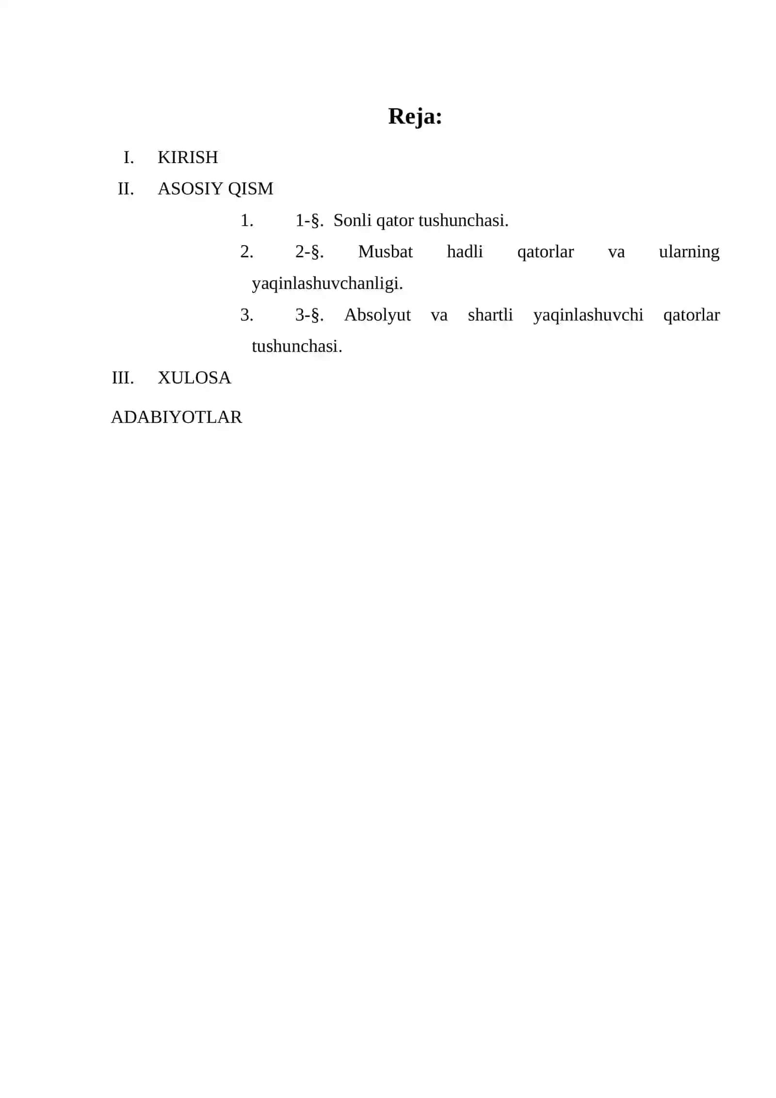 Musbat hadli qatorlar yaqinlashish alomatlari 2