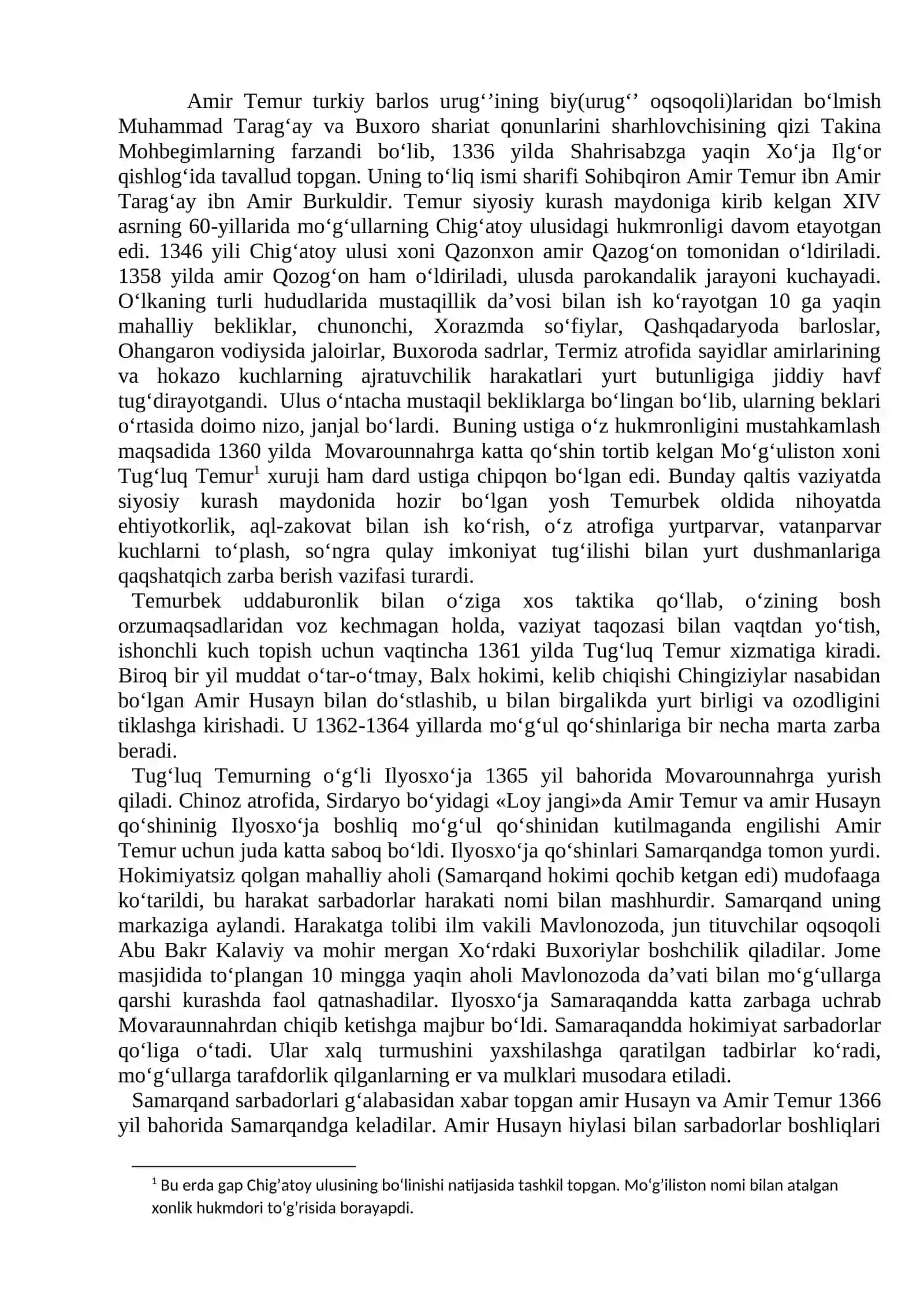 Amir Temur va temuriylar davrida o‘zbek davlatchiligining yuksalishi 2