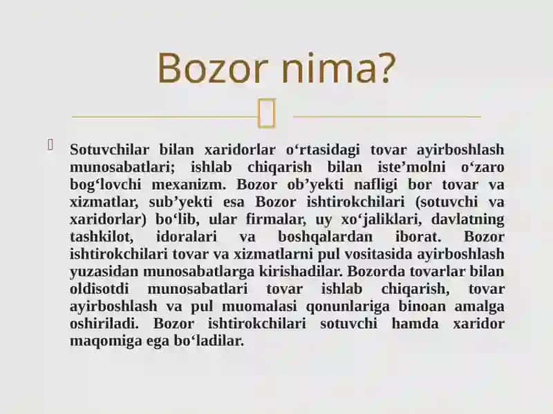 Bozor va uning turlari. Monopoliya. Oligopoliya. 2