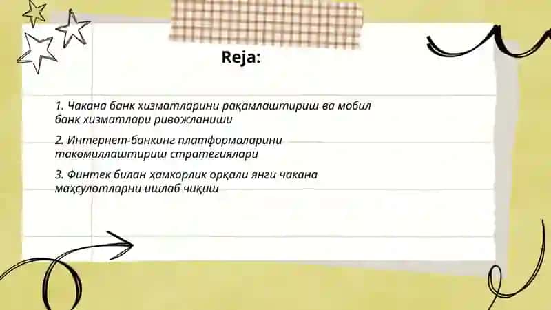 Чакана банк хизматларини ривожлантириш истикболлари 2
