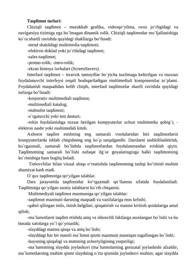 Taqdimotlar va ularning imkoniyatlari 2