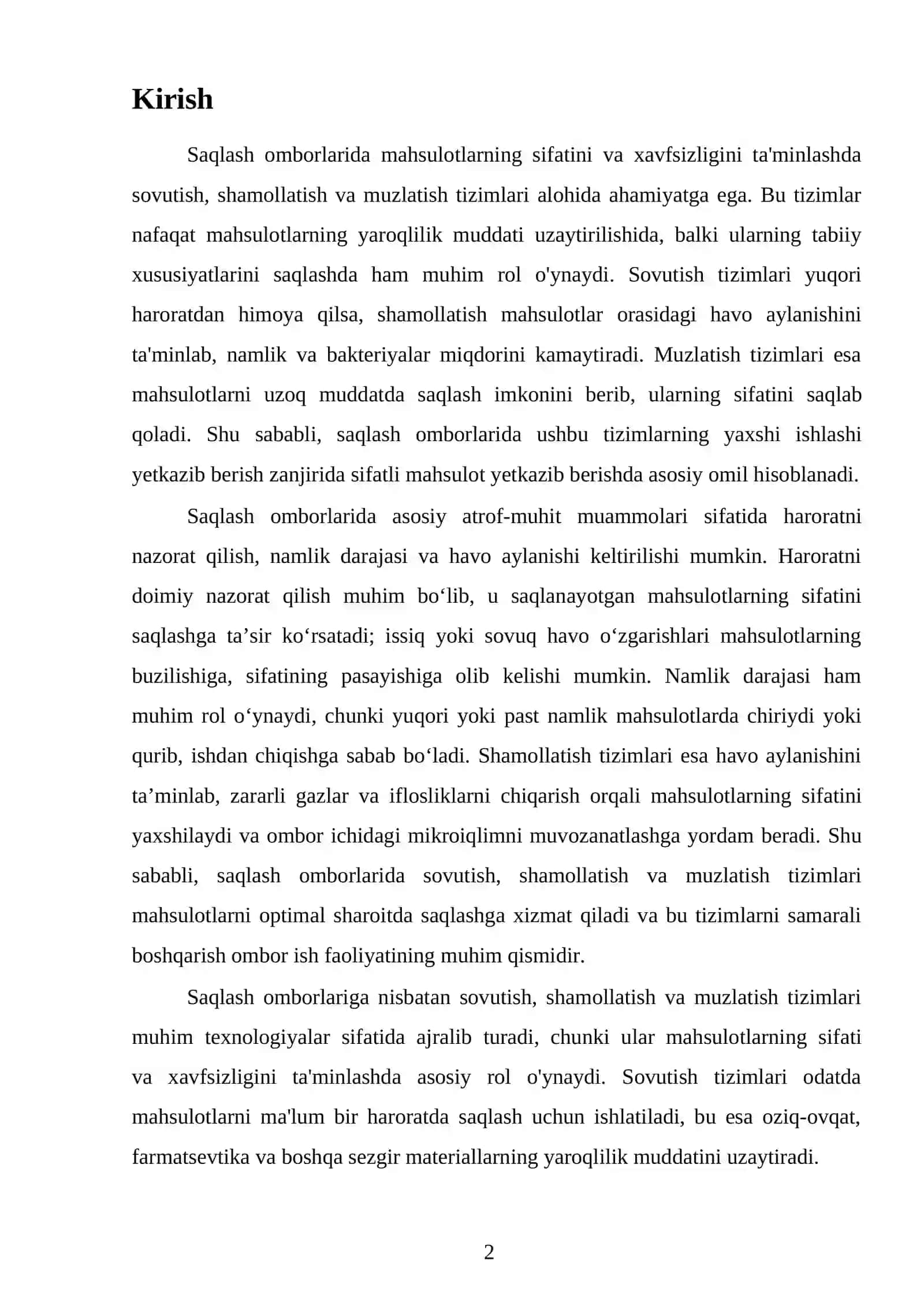 Saqlash omborlari sovutish, shamollatish va muzlatish tizimlari 2