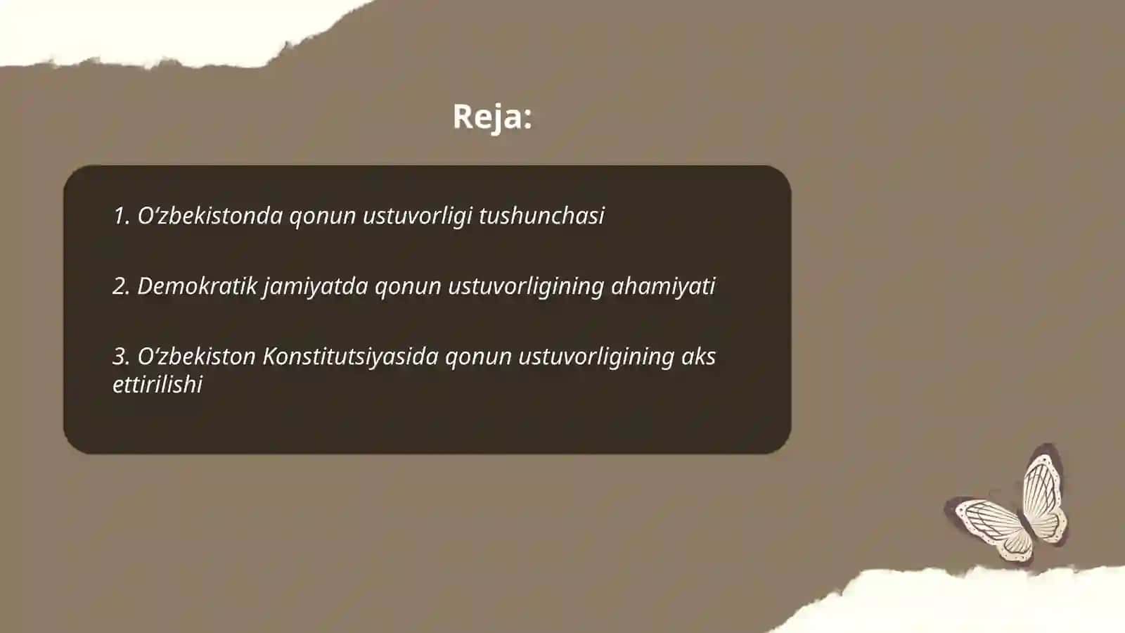 Oʻzbekistonda qonun ustuvorligini ta'minlashning demokratik asoslari.Korrupsiya va unga qarshi kurashishning mazmun mohiyati 2
