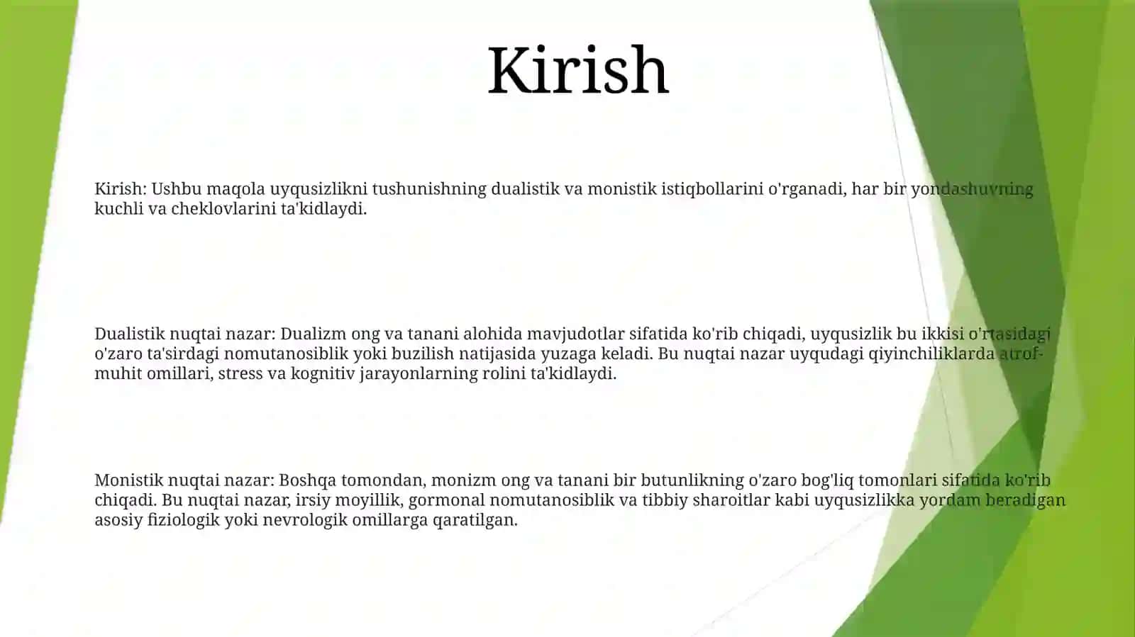 Insonni Tushunishga Dualizm Va Monizm Nuqtai Nazaridan Yondshuv 2