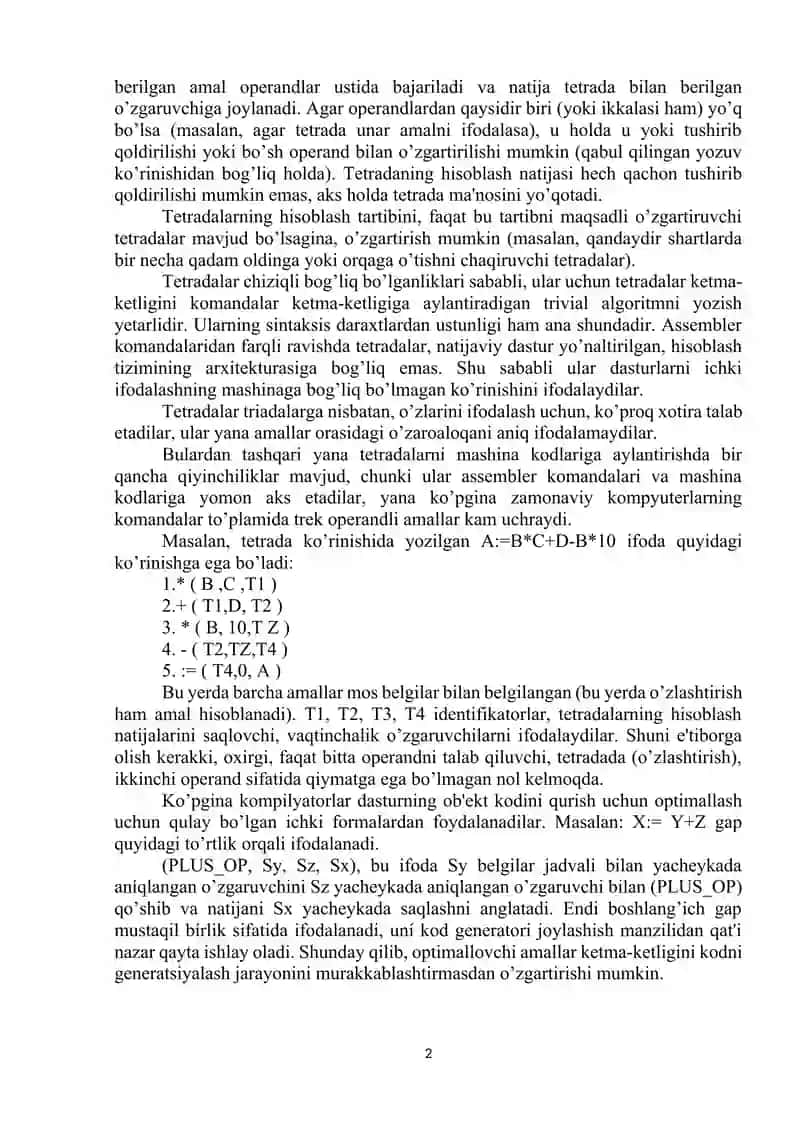 Xoare triadalari va tetradalariga tarjimasi 2