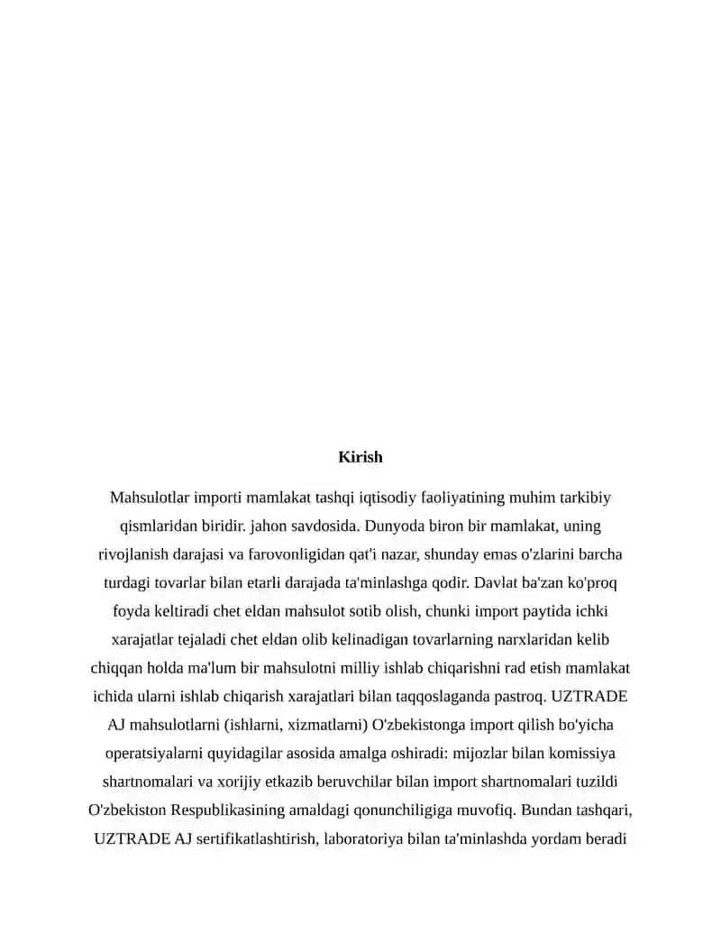 Tavarlarni import qilish bo'yicha operatsiyalarni hisobga olish quyi tizimini ishlab chiqish 2