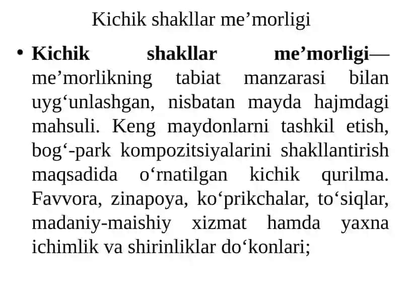 Mehmonxonalandshaftini yaratishda kichik me’moriy shakllar 2