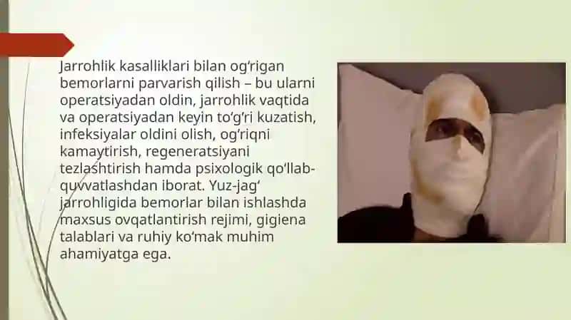 Jarrohlik kasalliklari bilan kasallangan bemorlarni kuzatish va parvarish qilish 2