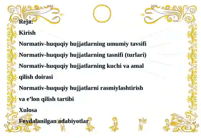 NORMATIV-HUQUQIY HUJJATLARNING TURLARI 2