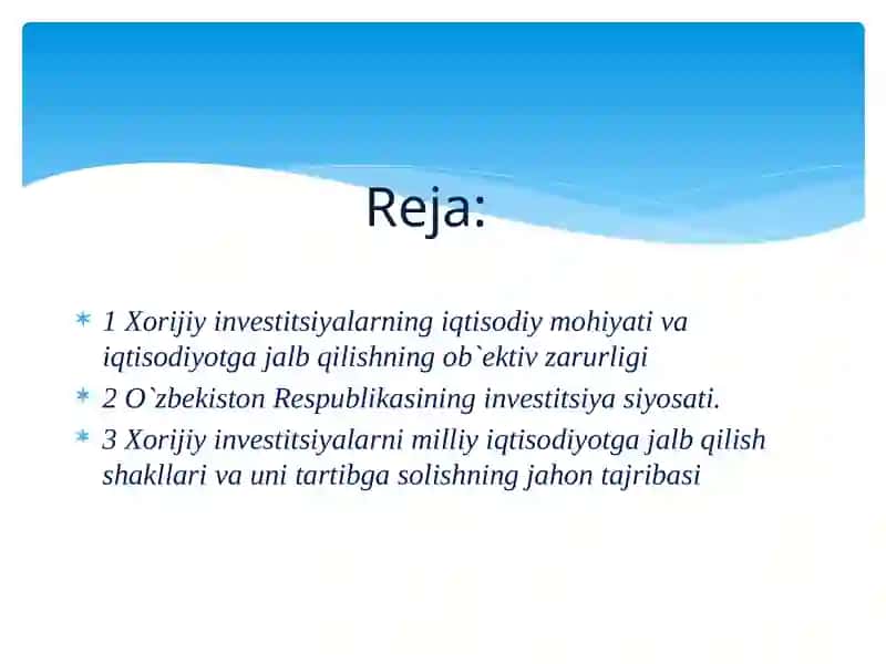 Xorijiy investitsiyalarnijalbetish 2
