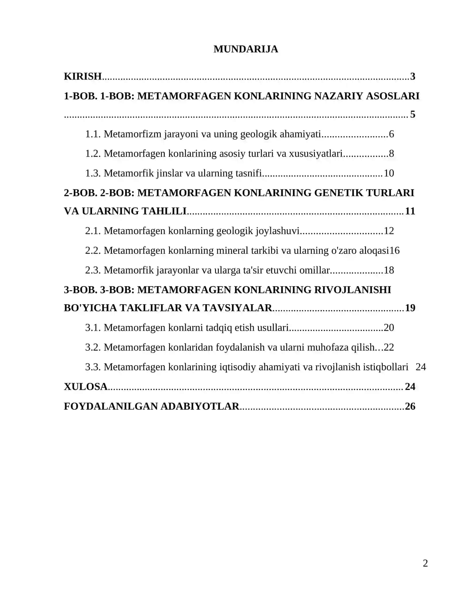 FOYDALI QAZILMALAR GEOLOGIYASI FANIDAN KURS ISHI - "Metamorfagen konlarining genetik turlari" 2