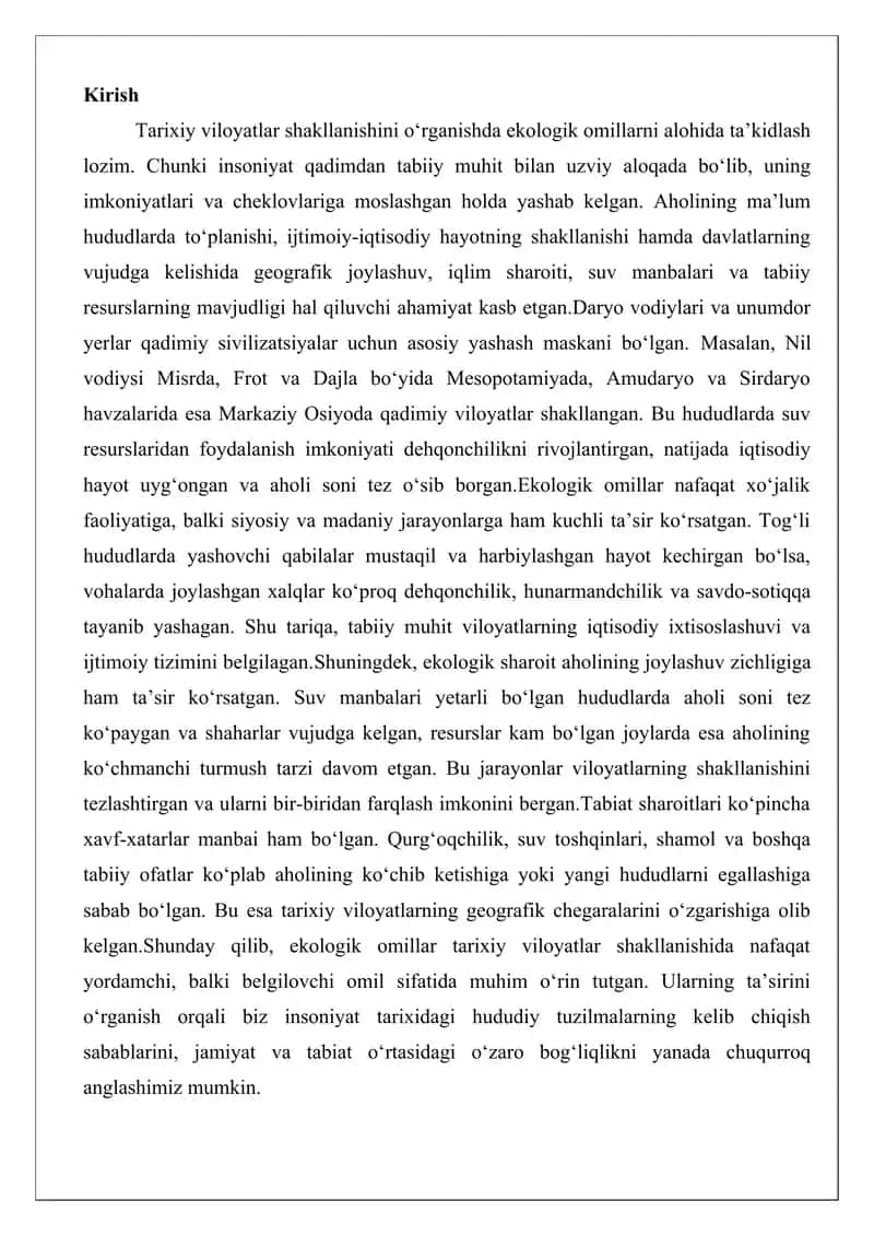 Tarixiy viloyatlar shakllanishining ekologik omillari. 2