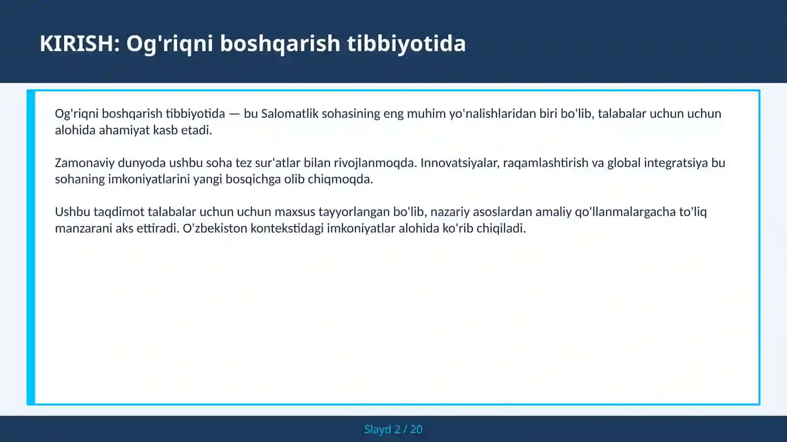 Og'riqni boshqarish tibbiyotida 2