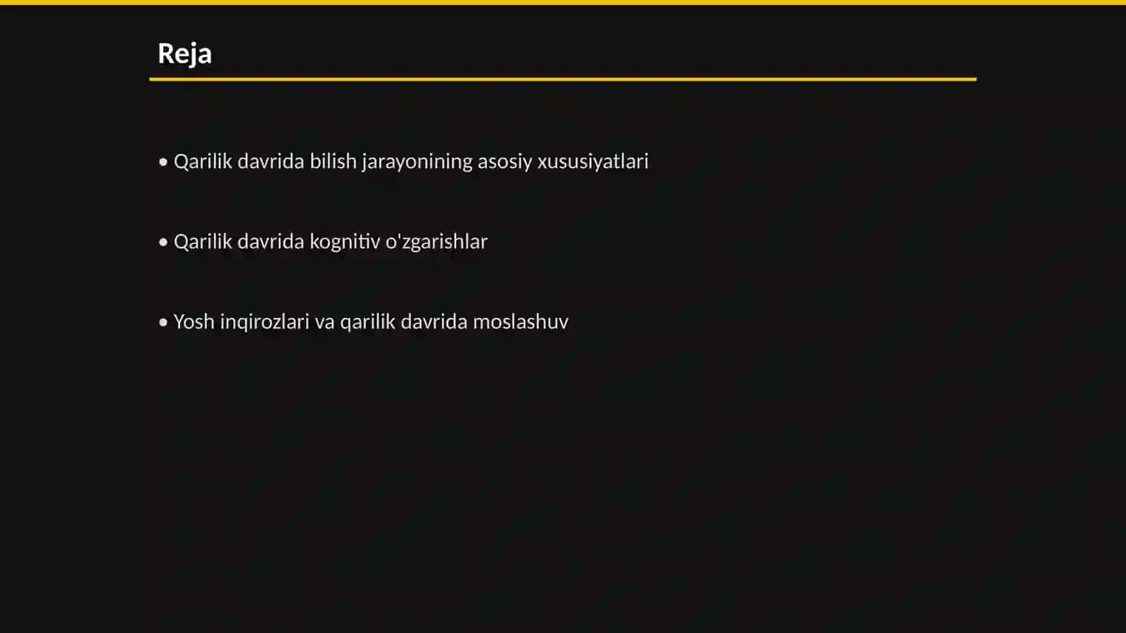 Qarilik davrida bilish jarayonidagi ôzgarishlar. Qarilik davri yosh inqirozlari 2
