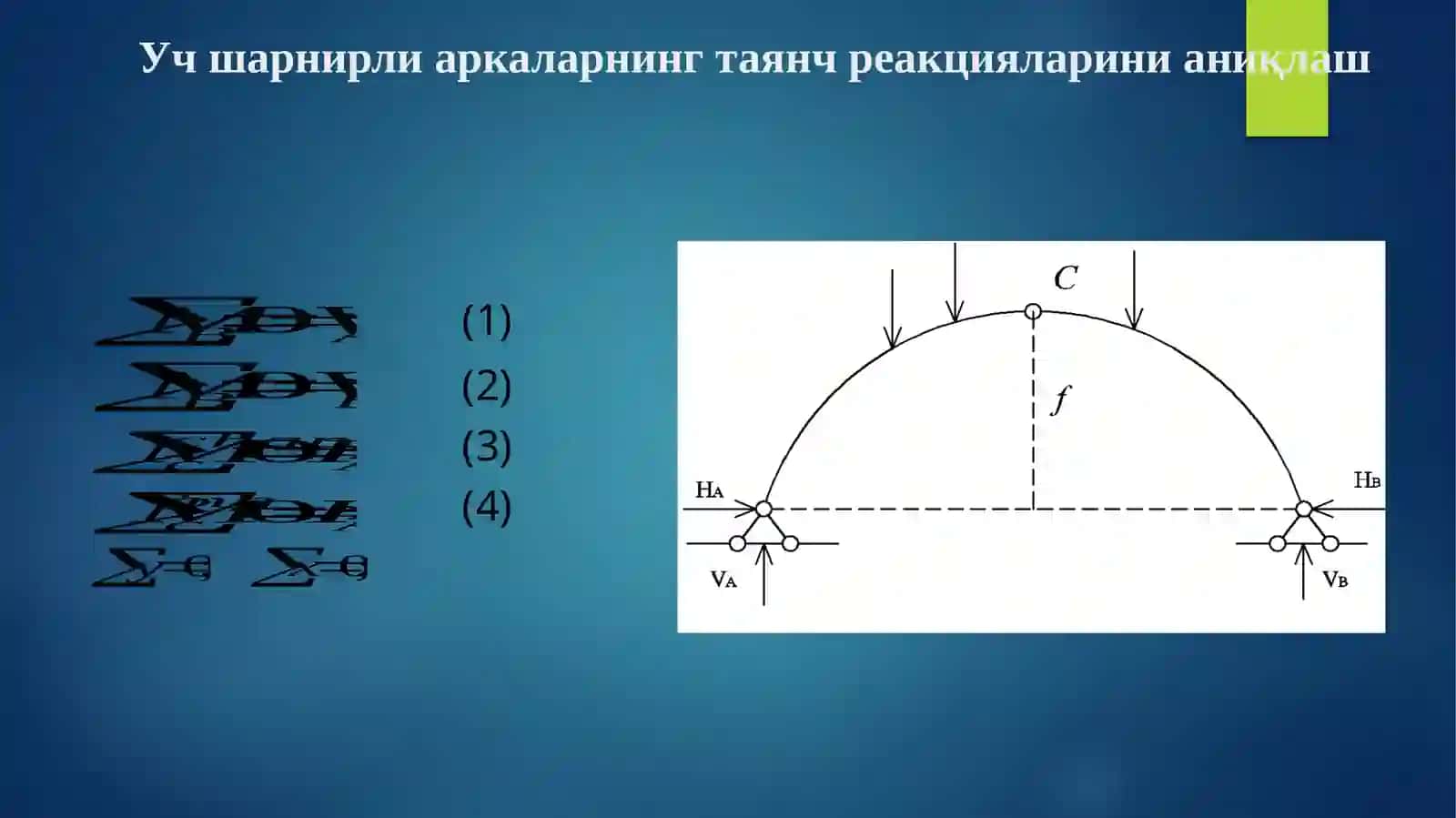 Учшарнирли аркаларнинг таянч реакцияси 2