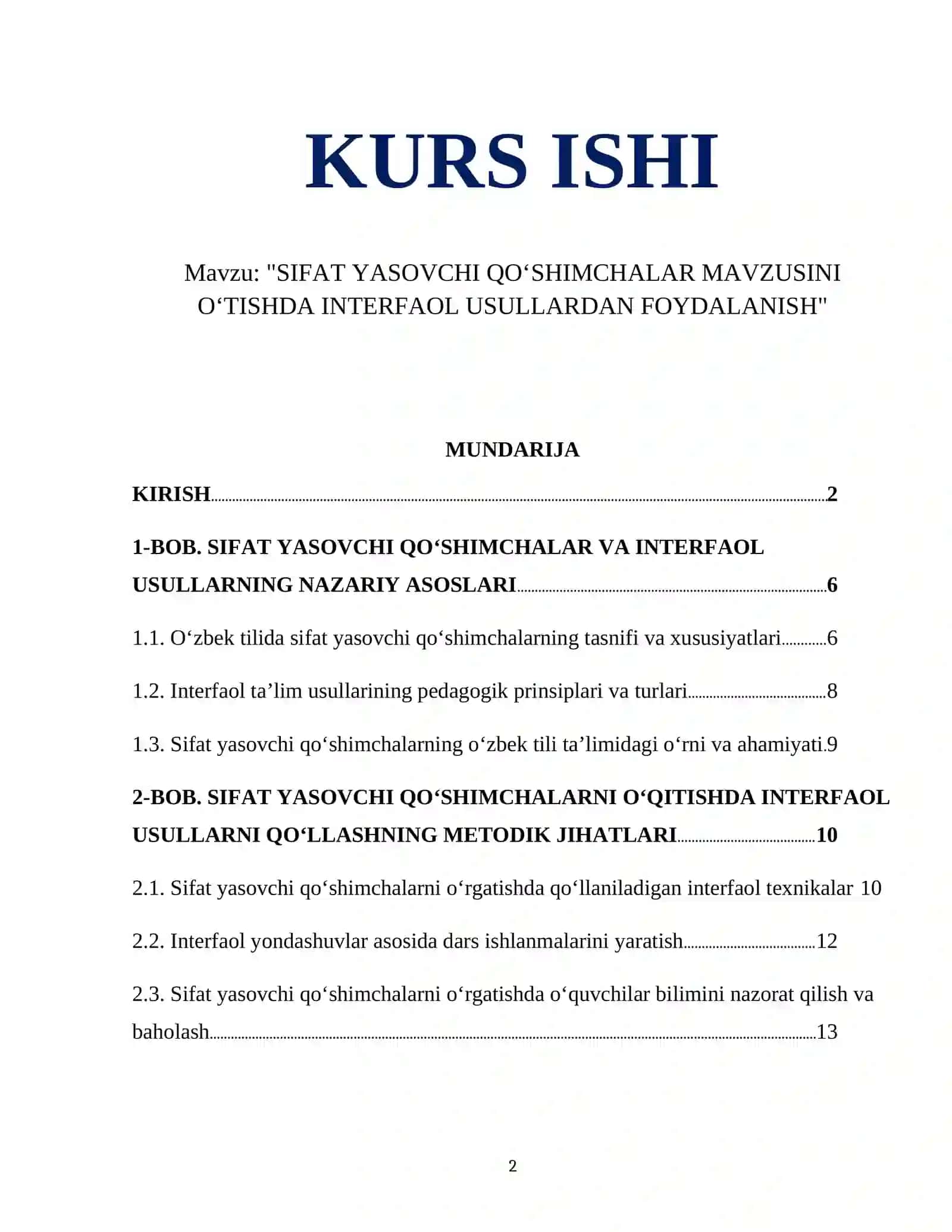 SIFAT YASOVCHI QOʻSHIMCHALAR MAVZUSINI OʻTISHDA INTERFAOL USULLARDAN FOYDALANISH 2