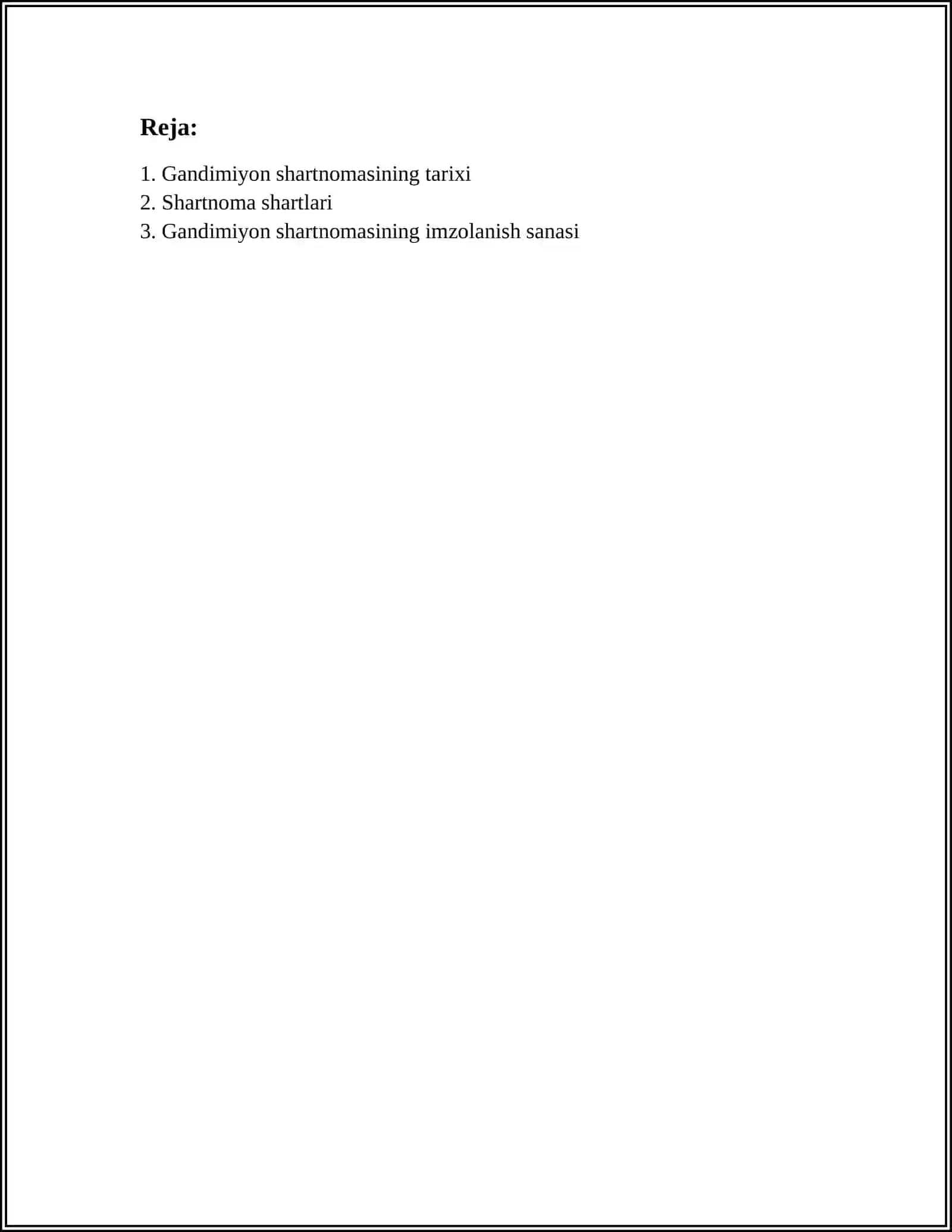 MUSTAQIL ISH Mavzu: GANDIMIYON SHARTNOMASI 2