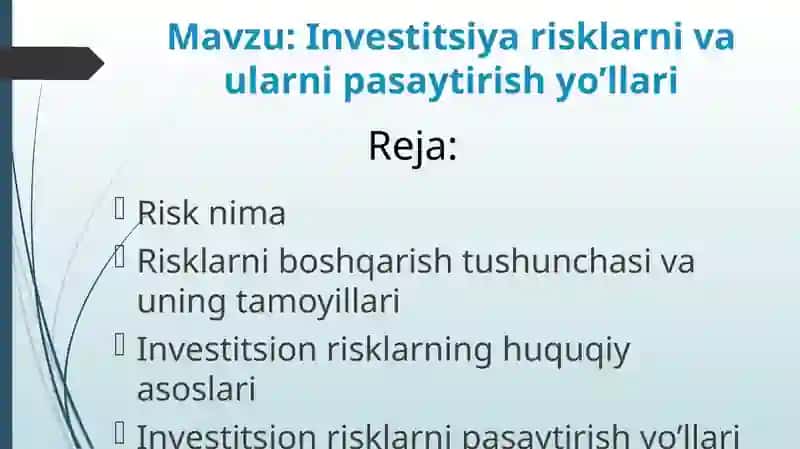 Investitsiya risklarni va ularni pasaytirish yo’llari 2