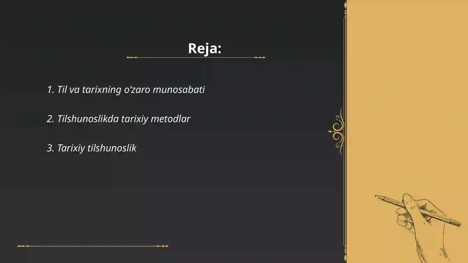 Tilshunoslik masalalarini òrganishda tarixning ahamiyati 2