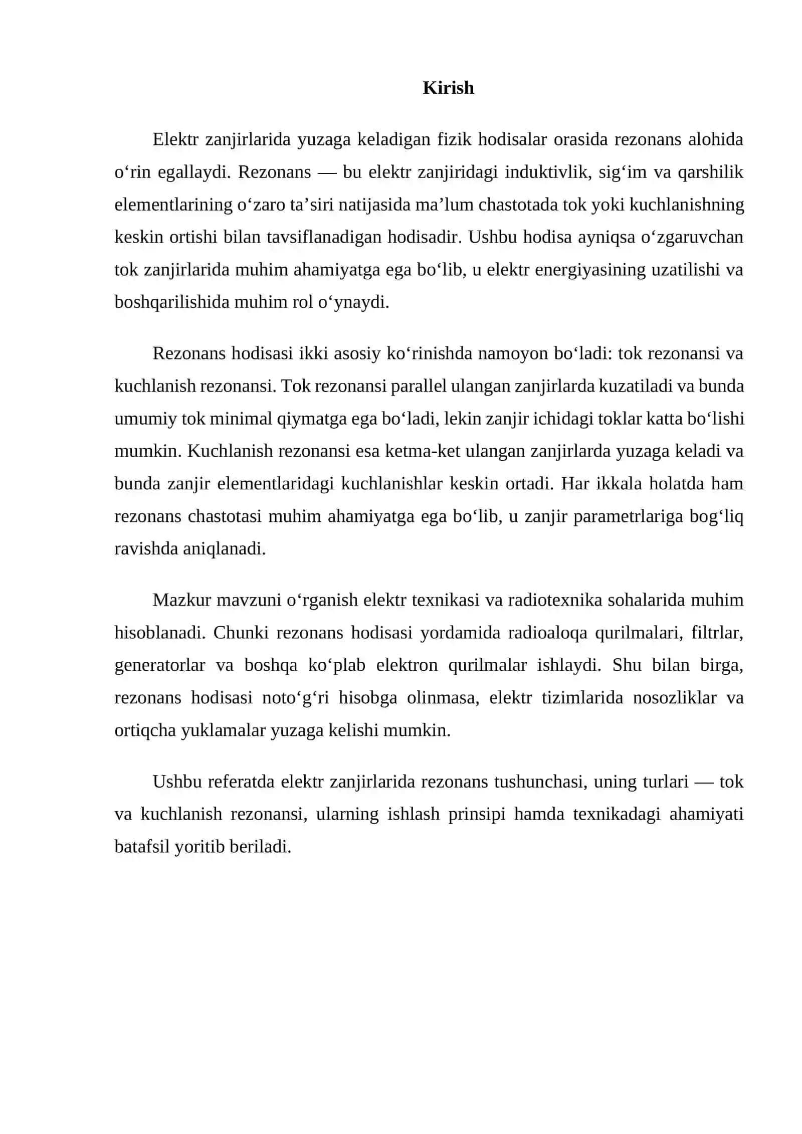 Elektr zanjirlarida rezonans, tok va kuchlanishlar rezonansi. Rezonansning texnikadagi ahamiyati 2