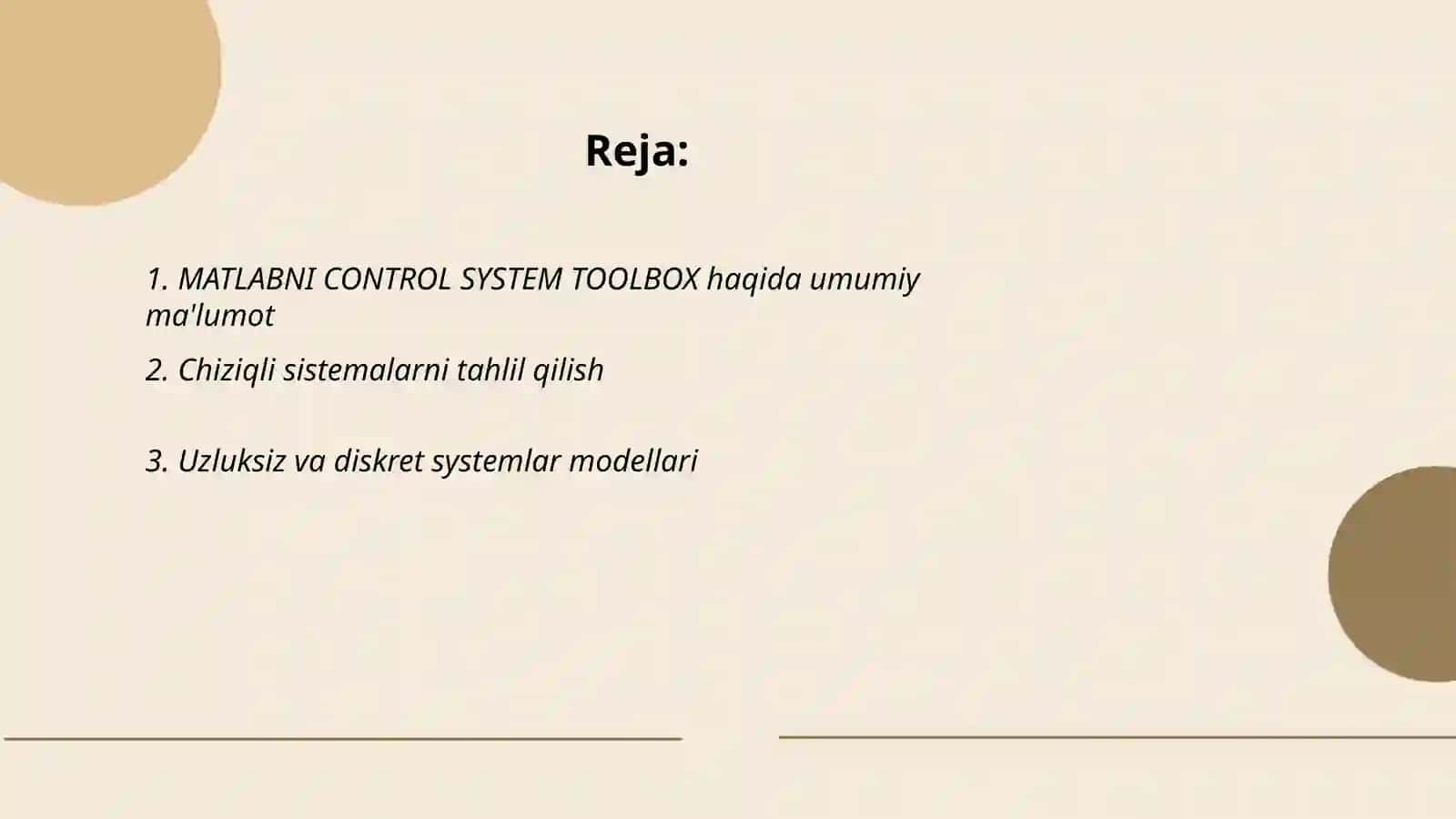 MATLABNI CONTROL SYSTEM TOOLBOX paketim yordamchi protseduralari 2