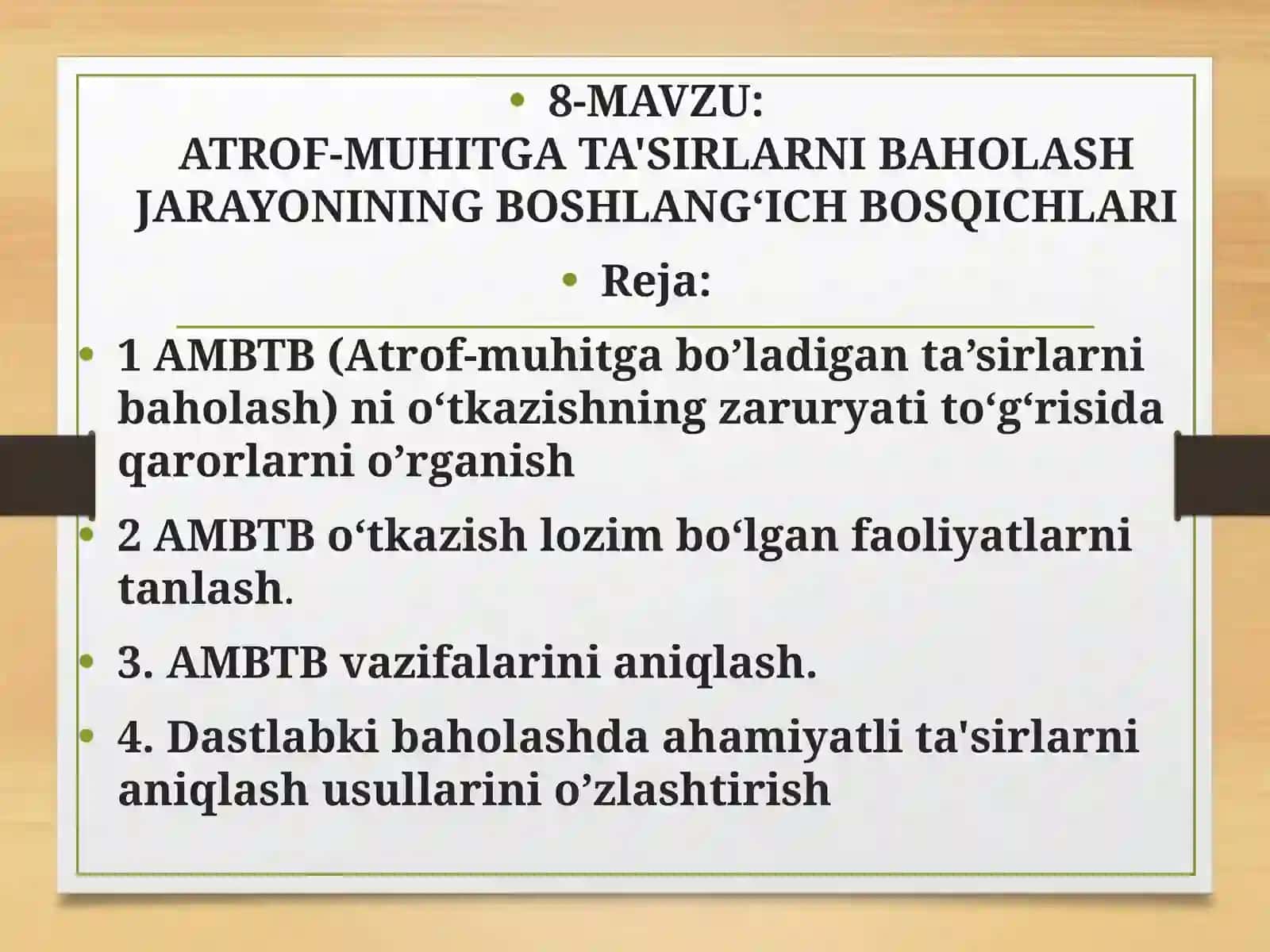 ATROF-MUHITGA TA'SIRLARNI BAHOLASH JARAYONINING BOSHLANG‘ICH BOSQICHLARI 2